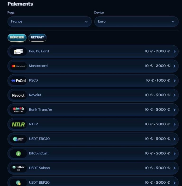 Millioner Casino moyens paiement