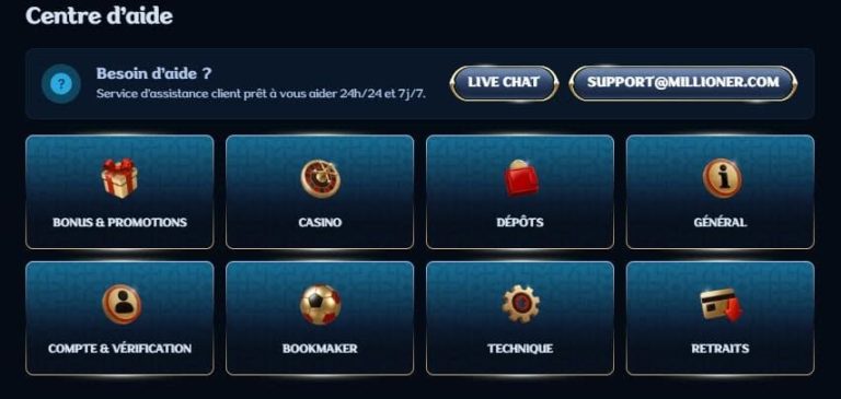 Millioner Casino support client